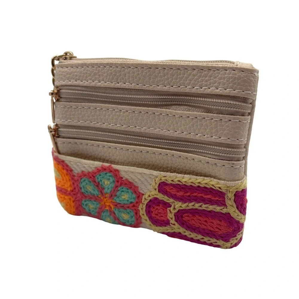 Wittchen Coin Purse Womens OS Cream Excellent‎ Embroidered Floral Card Holder